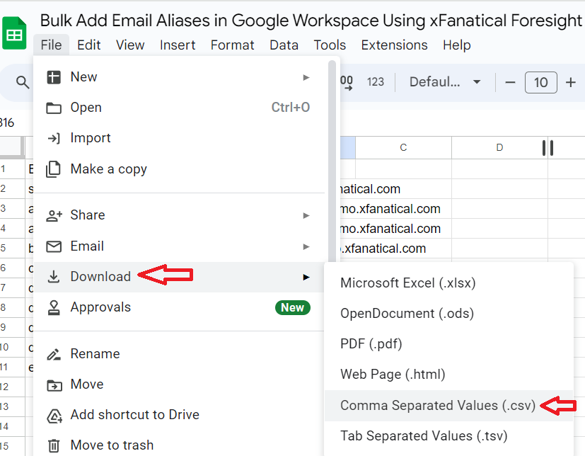 Download the Google Sheet in CSV