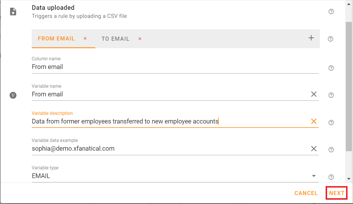 Upload the CSV file with updated information, wait for parsing
