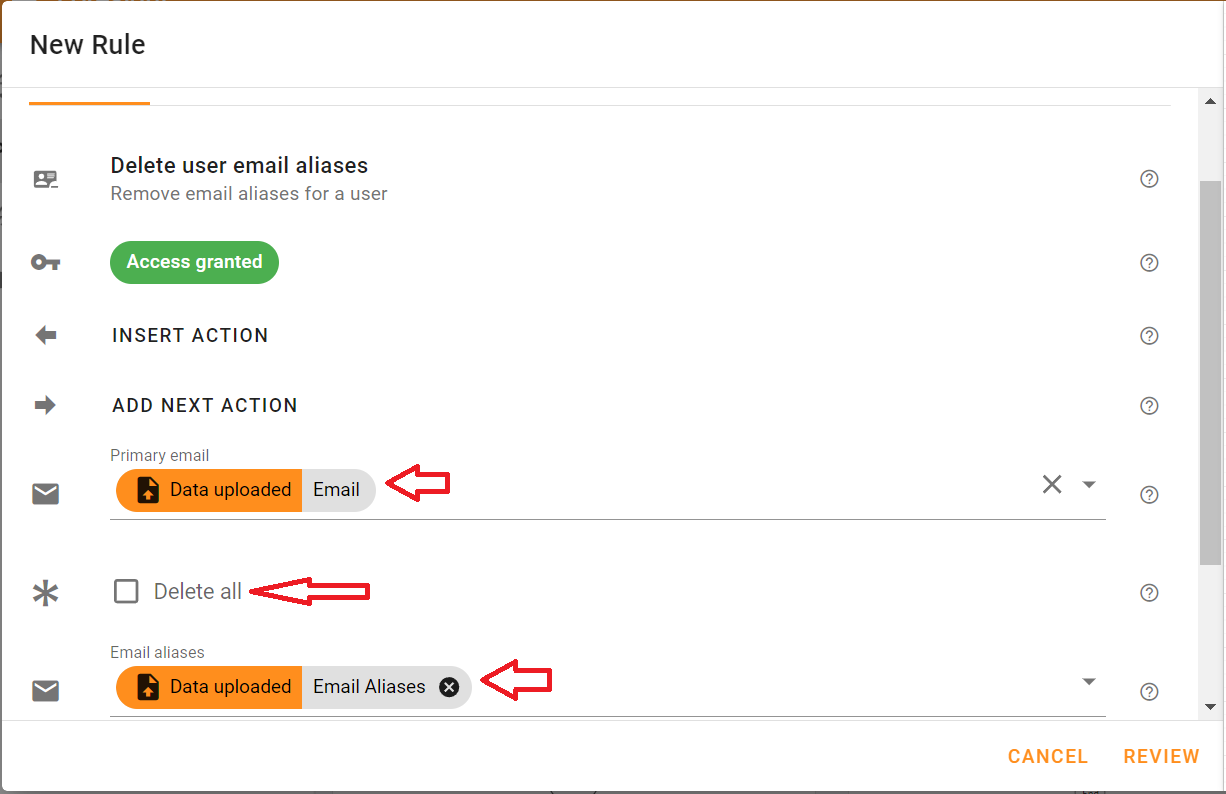Choose Email in the Primary email and Email Aliases