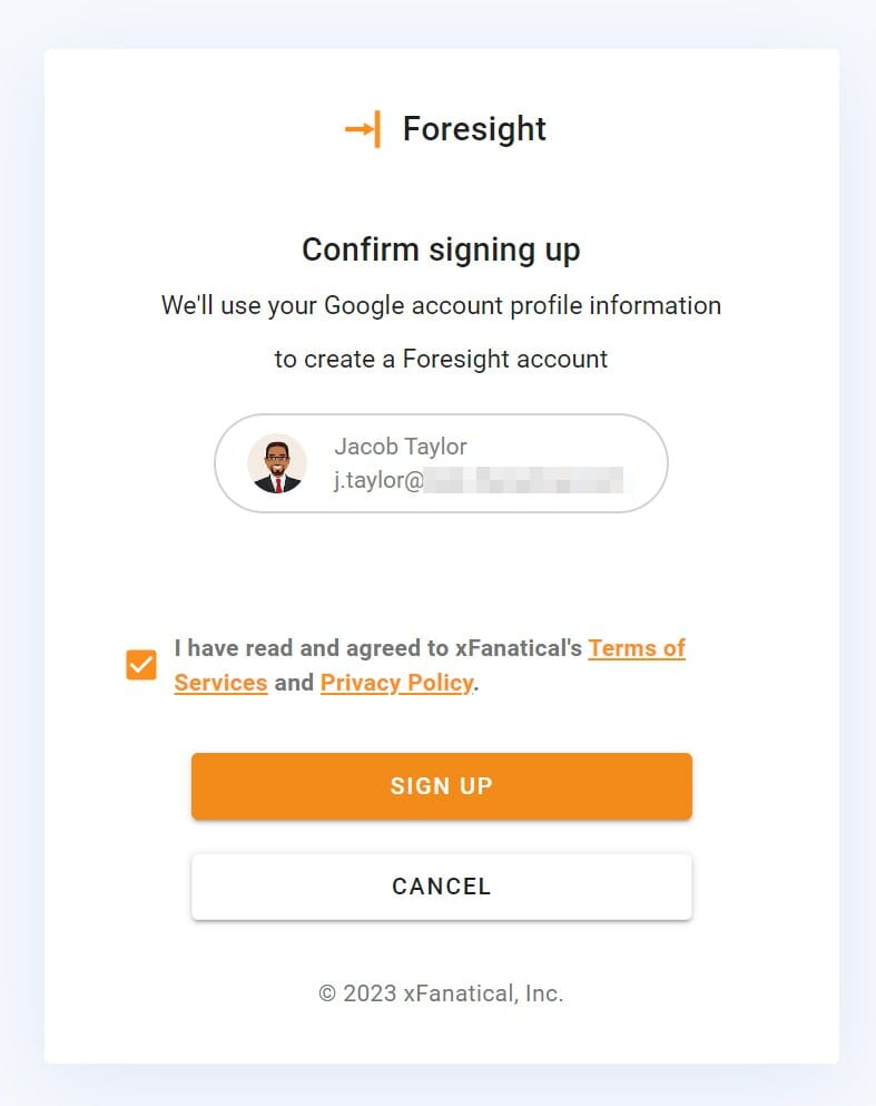 Confirm sign up with xFanatical foresight