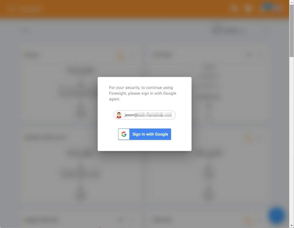 sign in with Google dialog after inactivity