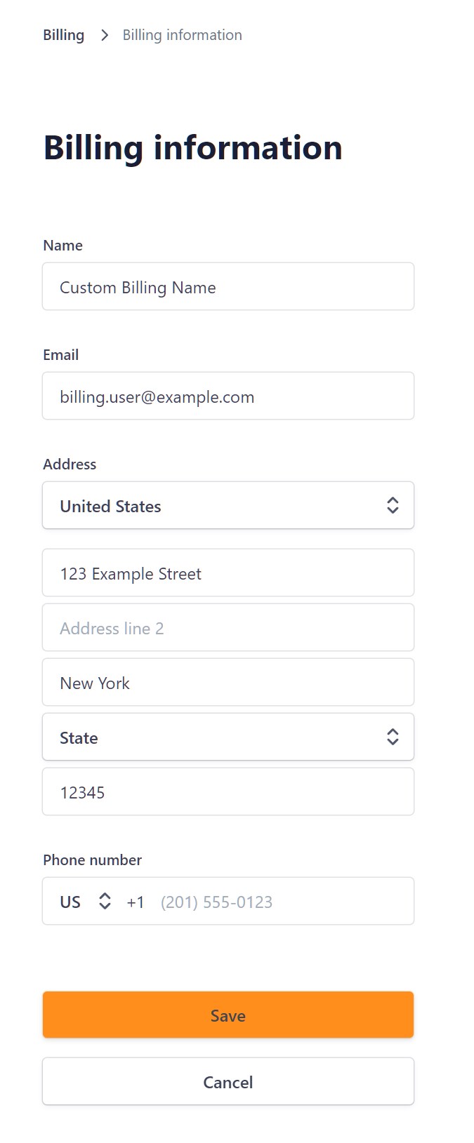 update billing address in Stripe portal