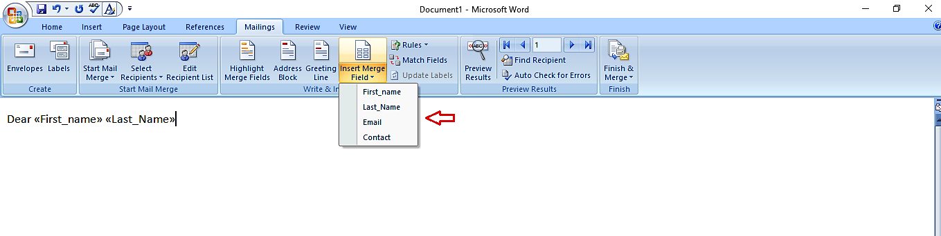 mail merge from Excel to Word