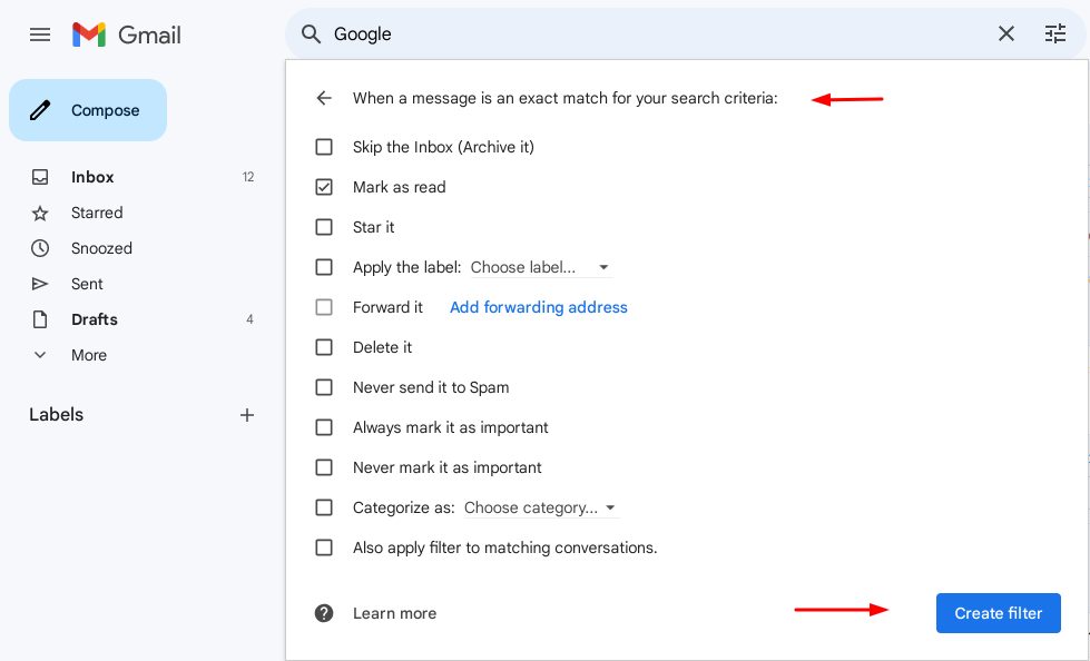 create filters in Gmail
