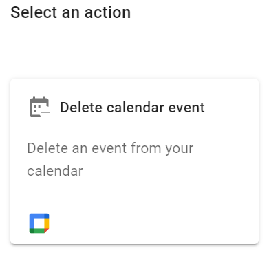 Click Add next action, and then select the Delete calendar event action