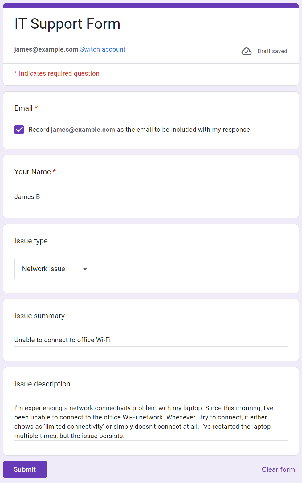 A sample IT Support ticket system based on Google Forms