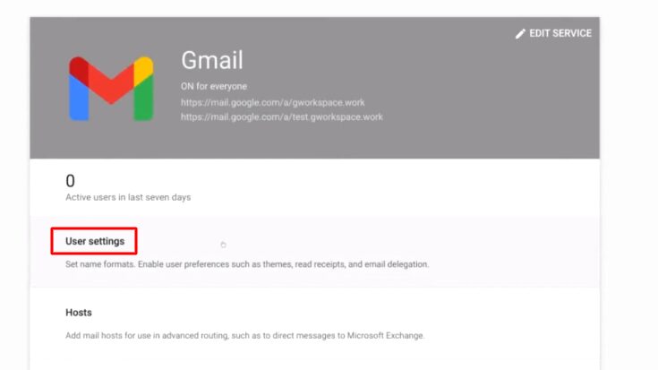 Access User setting to change the Gmail encryption status