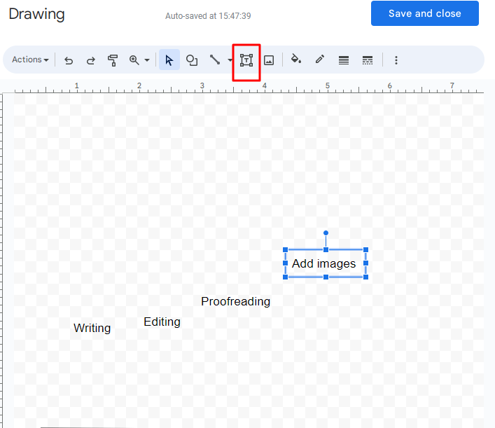 Create text box using T tool and add your texts for timeline in Google Docs