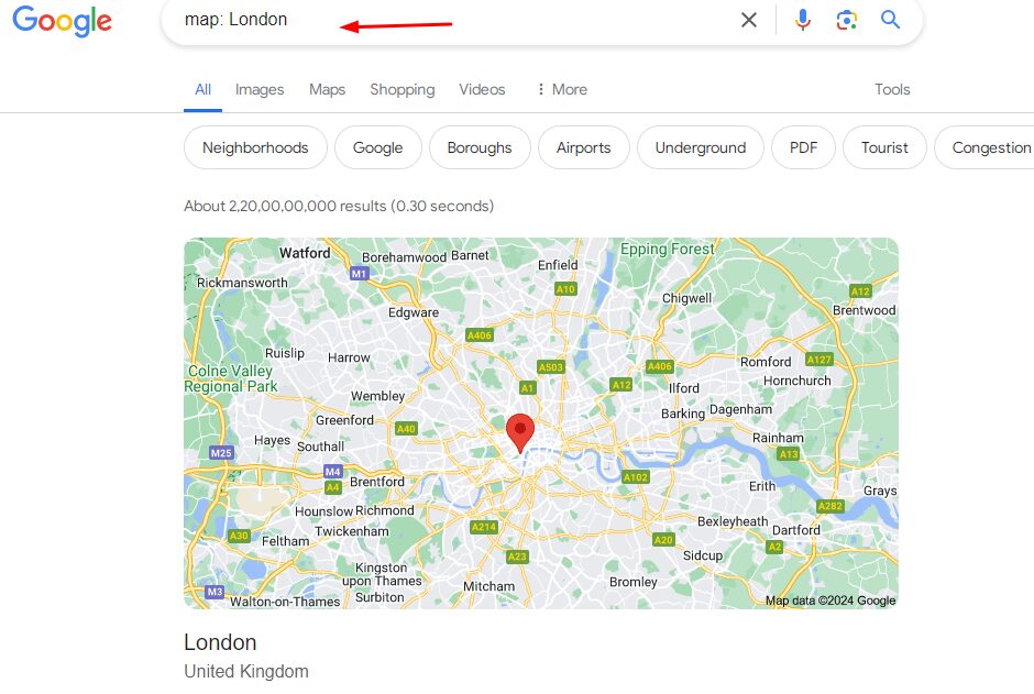 Easily get map of a specific place using Google search tricks

