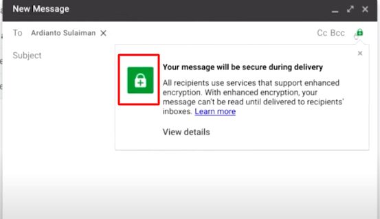 A lock sign against a green background refers to the success in Gmail encryption
