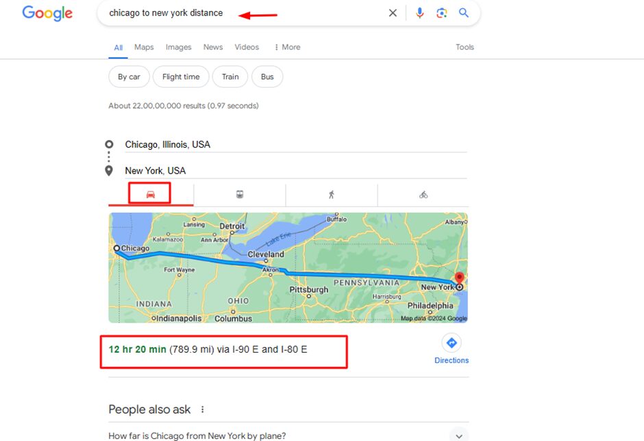  Google shows time taken for traveling by car
