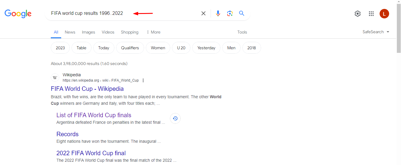 Google search trick to retrieve results for a range of numbers or time
