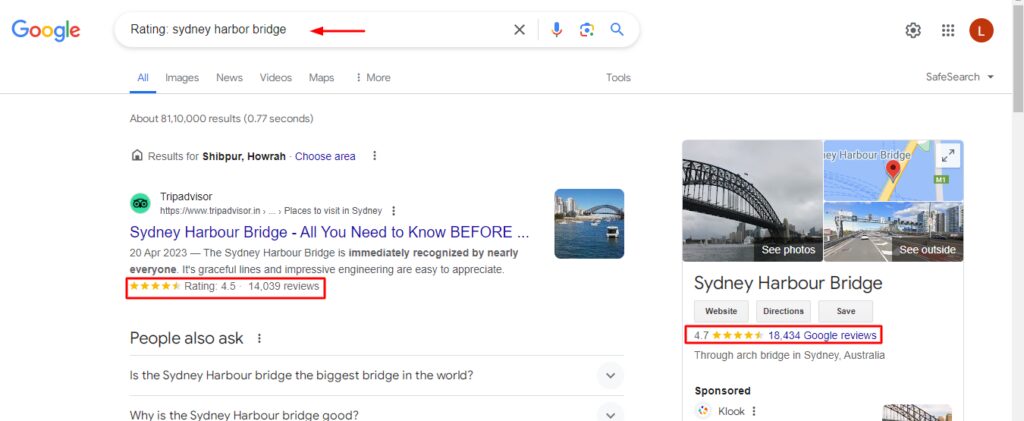 Google search tricks to find the rating of a place
