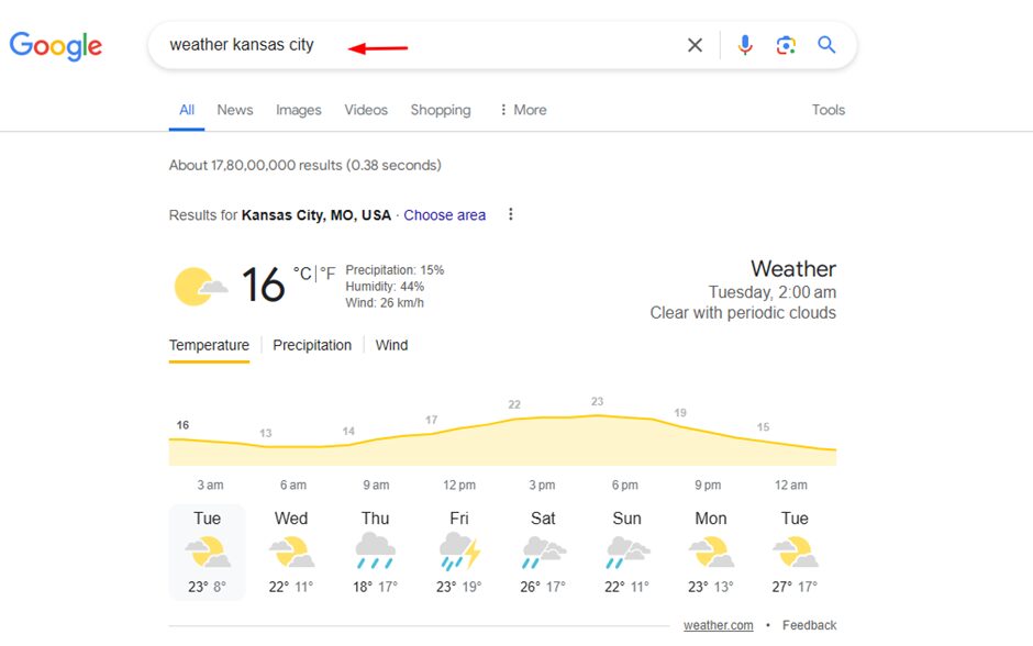 Google search tricks – find weather of a location
