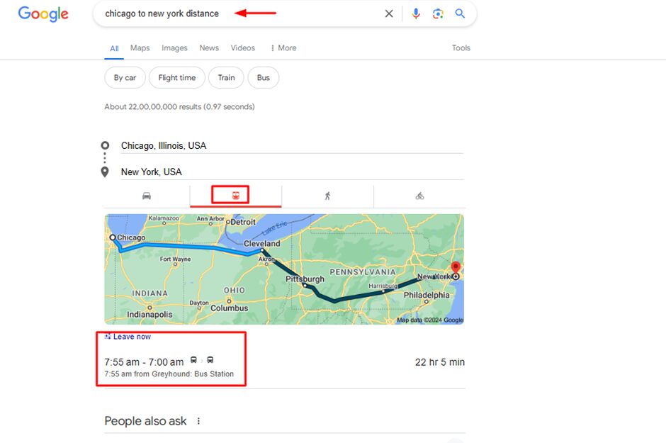 Google shows time taken for traveling by bus
