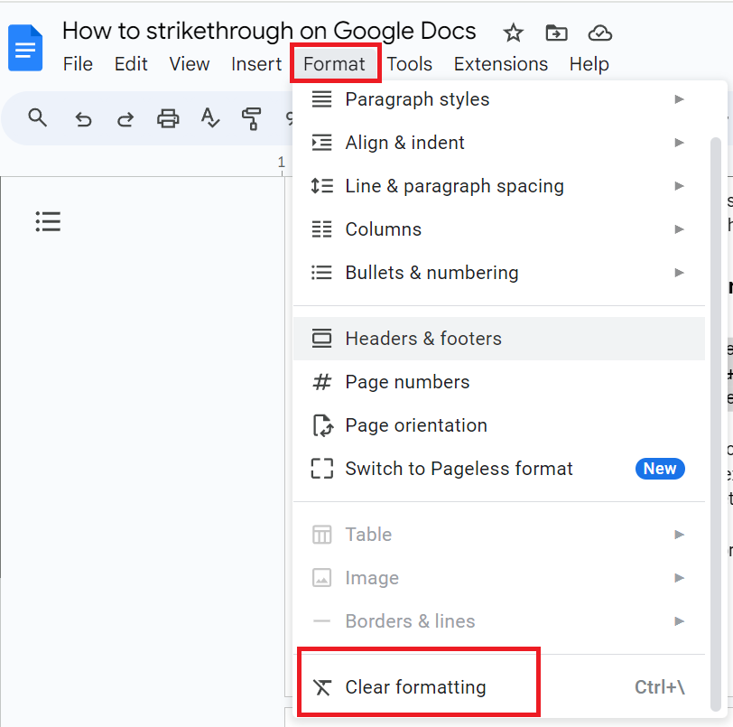 How to Remove the Google docs Strikethrough Line in Text