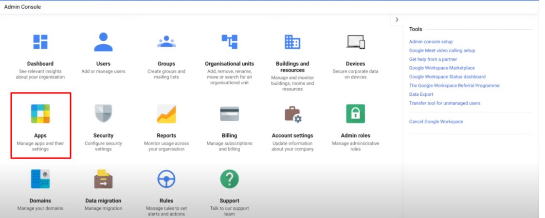 Menu Apps Google Workspace Gmail User setting