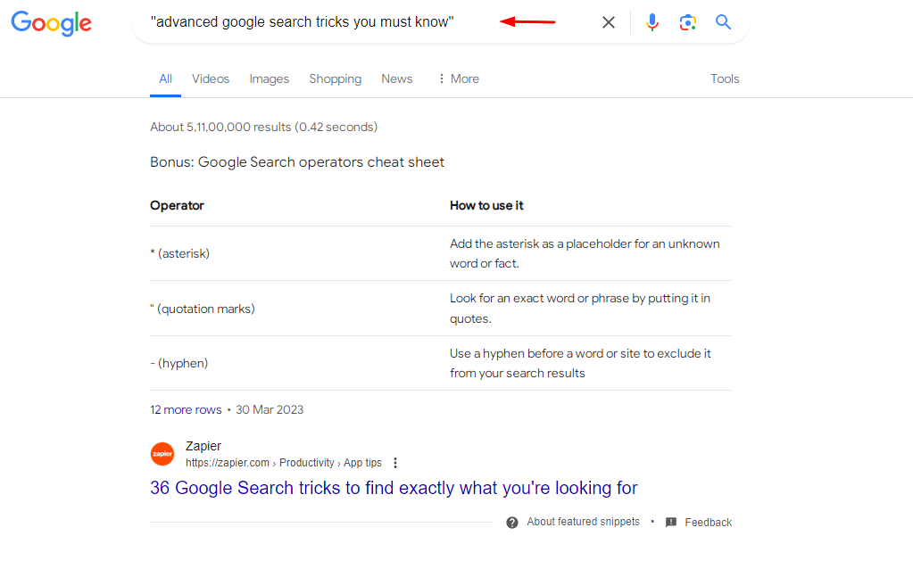 Retrieve results for exact matches using smart Google search tricks
