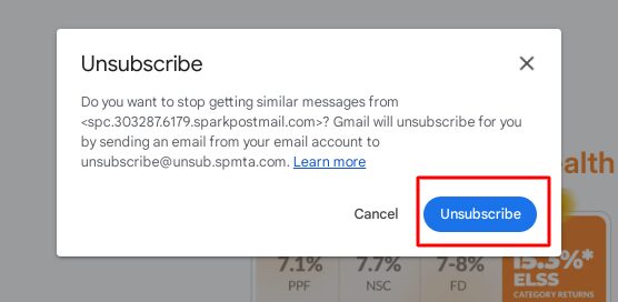 Click on Unsubscribe from pop-up to confirm the decision