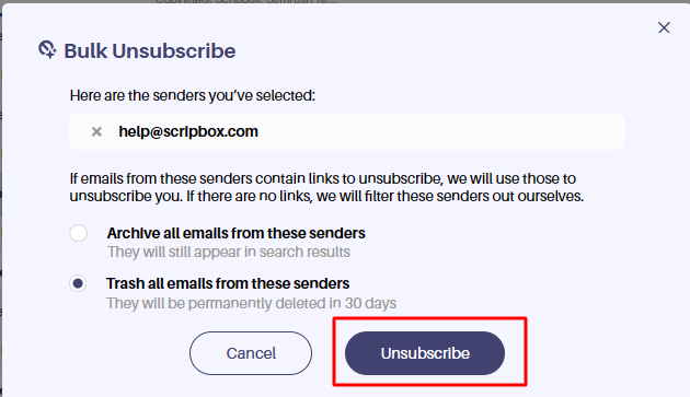 Click on the Unsubscribe option from the pop-up menu
